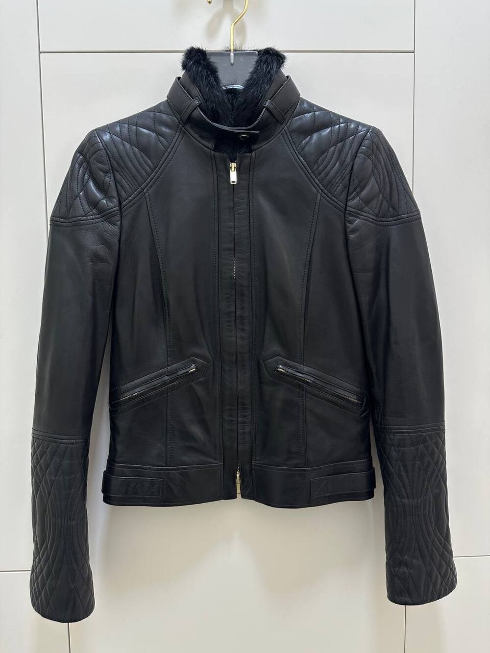 Gucci Black Quilted Leather Jacket  Sz 40